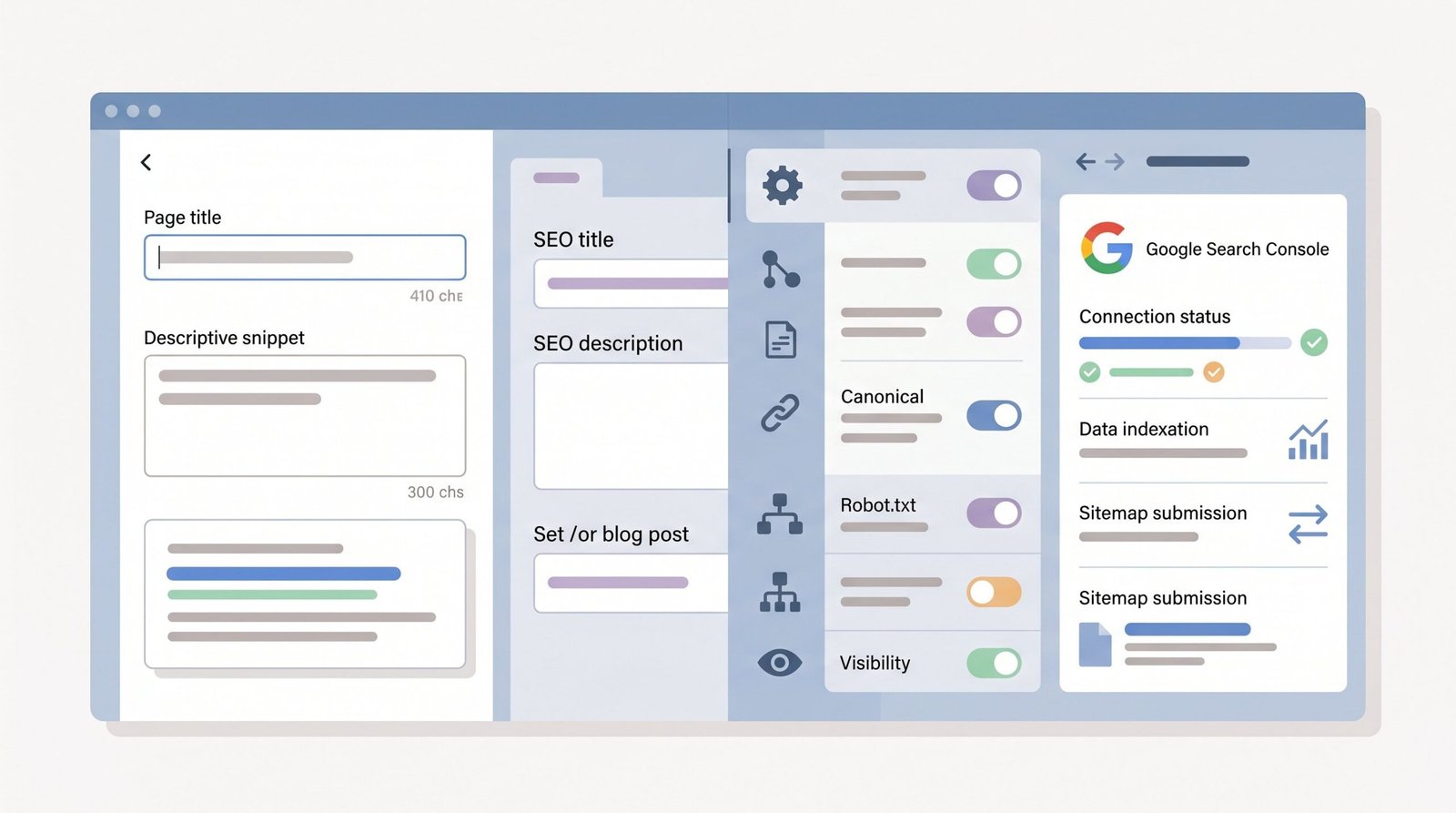 Squarespace SEO Settings Panel 2026 Squarespace SEO settings panel showing meta description, page title, and Google Search Console fields